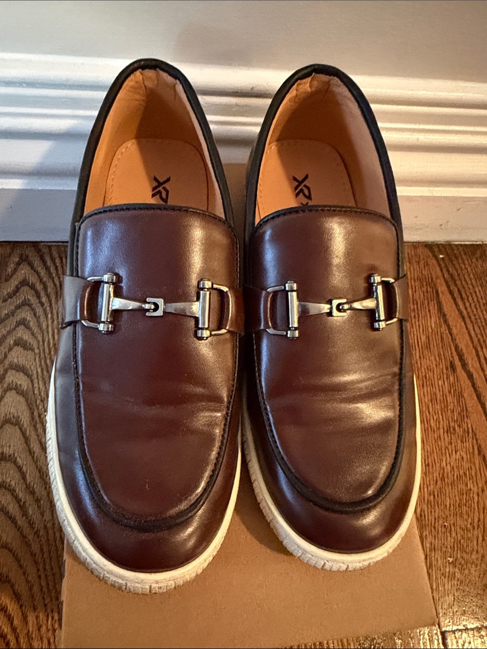 Boys Brown Leather Bit Loafers - Classic Slip-On Dress Shoes size 2